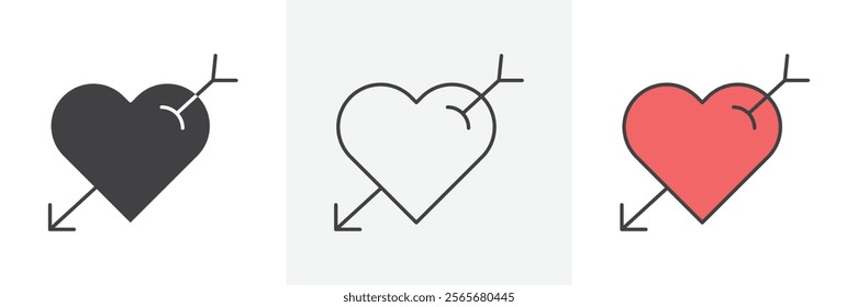 Heart with arrow icons in black and colored versions