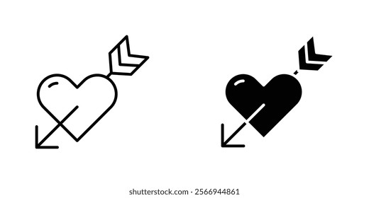 Heart with arrow icons. black and white vector set.