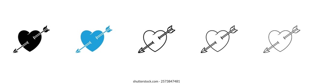 Heart with arrow icons in filled and 3 stroke weights