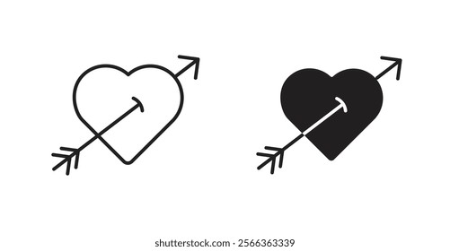 Heart with arrow icons in line stroke and flat versions