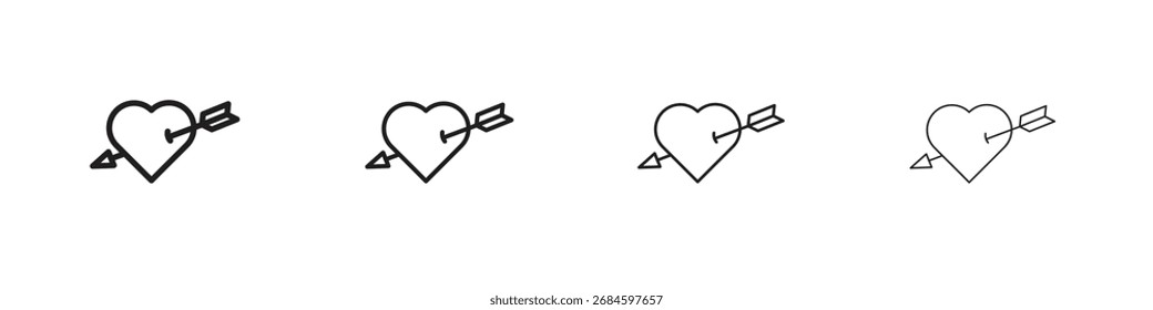 Heart with arrow icons. thin line symbols in strokes