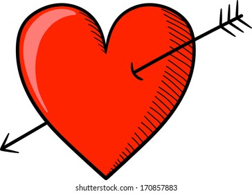 Heart and arrow illustration, sketch style.