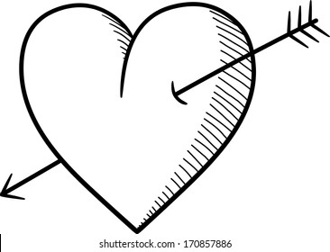 Heart and arrow illustration, sketch style.