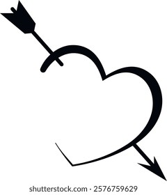 Heart with arrow isolated on transparent background. Flat vector illustration.