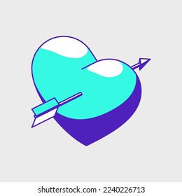 Heart and arrow isometric vector icon illustration