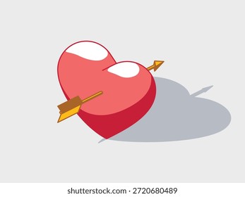 Corazón con flecha Ilustración vectorial isométrica con sombra