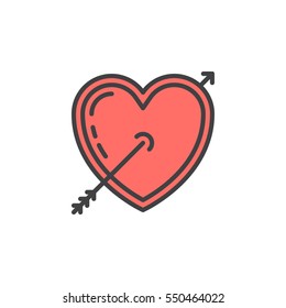 Heart with arrow line icon, filled outline vector sign, linear colorful pictogram isolated on white. Love symbol, logo illustration