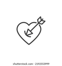Heart and arrow line icon. linear style sign for mobile concept and web design. Cupid heart outline vector icon. Valentine day symbol, logo illustration. Vector graphics