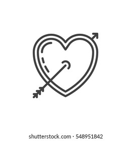 Heart with arrow line icon, outline vector sign, linear pictogram isolated on white. Love symbol, logo illustration