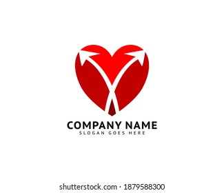 Heart with arrow logo design template