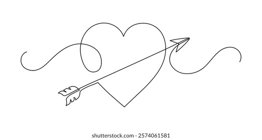 Heart with arrow. Love concept. Continuous line drawing. Valentine's day design. Frame boarder.