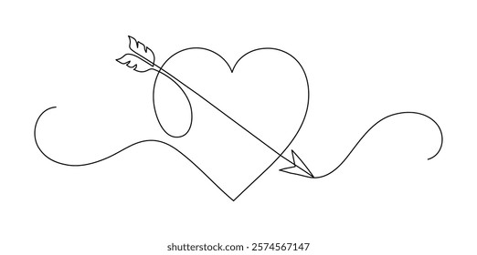 Heart with arrow. Love concept. Continuous line drawing. Valentine's day design. Frame boarder.