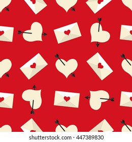 Heart with arrow and love envelope seamless pattern background