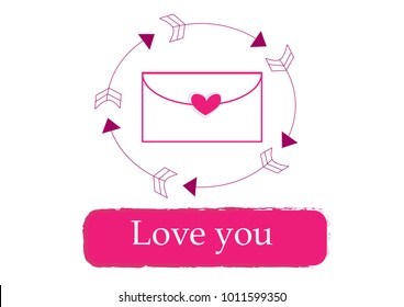 Heart arrow and love mail valentine day