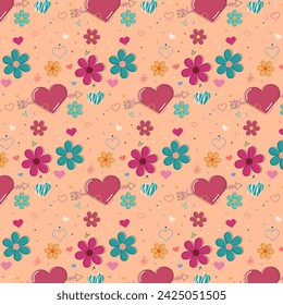 Heart, arrow, love, seamless pattern, romantic illustration, suitable for design of greeting cards, wrapping paper, flyers, postcards, invitations and more.Vector
