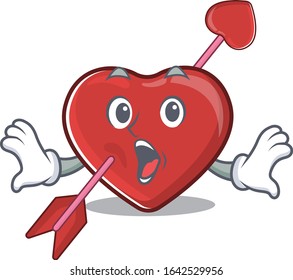 Heart and arrow mascot design concept with a surprised gesture