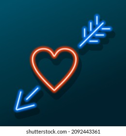 heart and arrow neon sign, modern glowing banner design, colorful trend of modern design. Vector illustration.