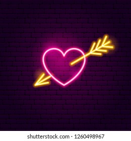 Heart with Arrow Neon Sign. Vector Illustration of Fashion Promotion.
