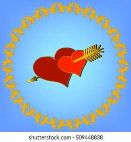 heart with an arrow on a blue background, vector illustration