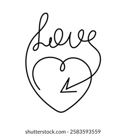 Heart and arrow one line art,hand-drawn continuous contour.Love feelings concept,festive design romantic element Valentine's Day simple minimalist design.Editable stroke. Isolated.Vector illustration