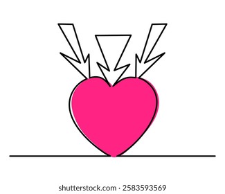 Heart and arrow one line art,hand-drawn continuous contour.Love feelings concept,festive design romantic element Valentine's Day simple minimalist design.Editable stroke. Isolated.Vector illustration