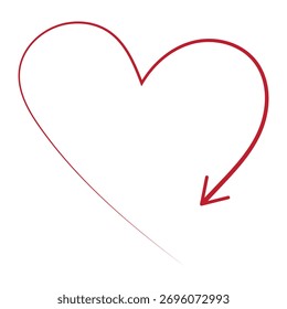 Flecha del corazón. Una flecha de línea. Flecha roja del corazón en el Vector blanco del fondo.

