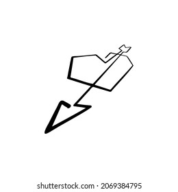 heart, arrow one line vector illustration art hand draw .