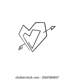 heart, arrow one line vector illustration art hand draw .