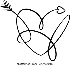 heart and arrow one line vector illustration art