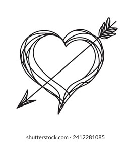 Corazón y flecha en una línea. ilustración vectorial. Día de San Valentín, corazón minimalista en una línea, símbolo de amor, símbolo cupido.