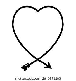 Heart with arrow outline vector. Hand drawn cupid's arrow love symbol illustration
