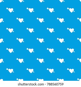 Heart with arrow pattern repeat seamless in blue color for any design. Vector geometric illustration