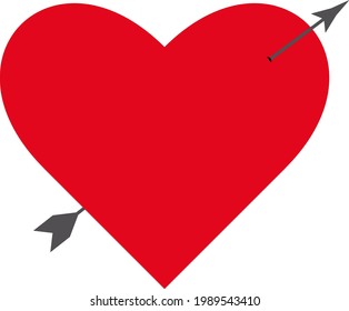 Heart with arrow piercing through vector. Red colored heart design.