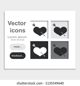 Heart with arrow placed on web page template flat vector icon. Valentines day concept. Love you illustration.