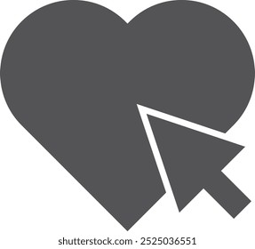 Heart with arrow pointer. Like button black icon