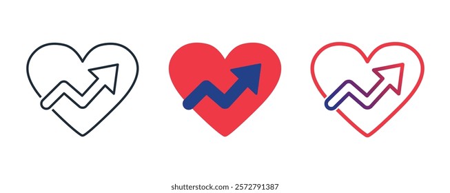 Heart with an arrow pointing up.  Lift your spirits. Vector illustration icon isolated on white background.