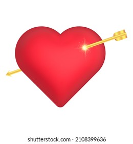 Heart and Arrow realistic 3d Heart pierced by cupid's golden arrow. A luxurious decoration for Valentine's Day.