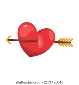 Heart with arrow shot. Vector love symbol for Valentines day greeting card, romantic element or wedding symbol. Emotional lover holiday sign for february 14th. Tender and passion, romance celebration