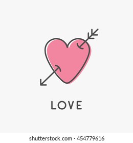 Heart arrow sign symbol. Thin line icon. Pink color. Isolated. White background. Flat design. Love greeting card. Vector illustration