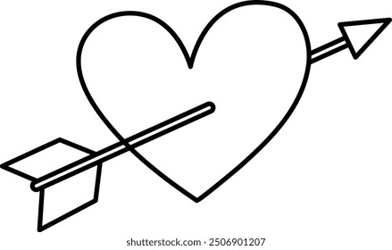 Heart with Arrow Simple Line Drawing for Valentine's Day and Romance Themes