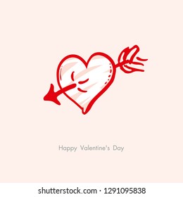 Heart arrow. Sketch illustration for Valentine's day. Vector graphics imitation of drawing with a dry brush.
Doodle heart arrow postcard to the Happy Valentine's day.