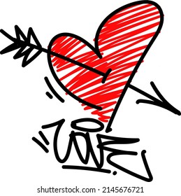 Heart and arrow, sketch of a heart and arrow, love, sketch of a heart with an arrow.