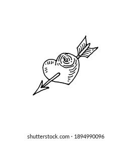 Heart with an arrow sketch vector illustration on white background