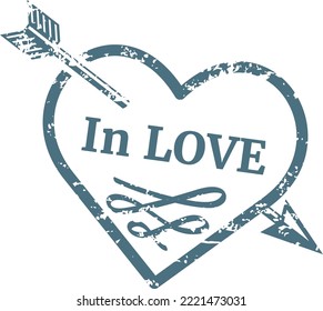 Heart arrow stamp. Cupid mail symbol for romantic card