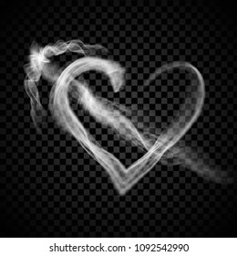 Heart with arrow steam smoke isolated on black background. Heart for web site, poster, placard,backdrop, wallpaper and card template. Realistic effect. Creative art concept,vector illustration, eps 10