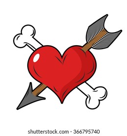 Heart and arrow symbol of love. Bone and heart symbol of death. Logo for tattoos. Eternal love. Symbol of unending love for Valentines day.
