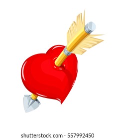 Heart and arrow. Symbol love for saint Valentines day. Holiday lovers. Vector illustration. Isolated white background