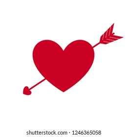 Heart with Arrow, Symbol of Love and Valentine's Day. Flat Red Icon Isolated on White Background. Vector illustration.