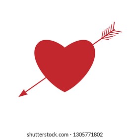 Heart with an arrow, a symbol of love and Valentine's Day. Flat red icon isolated on white background. Vector illustration