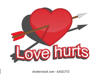 Heart and arrow. Text - Love hurts.